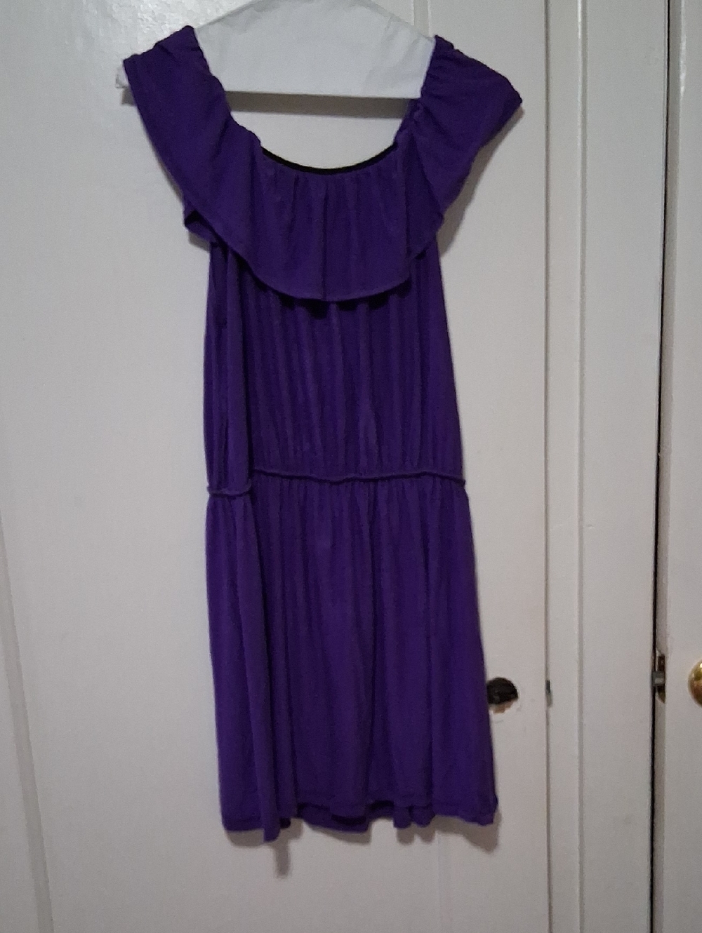 Some stains that will probably come out in the  Purple Ruffle Off-Shoulder Dress